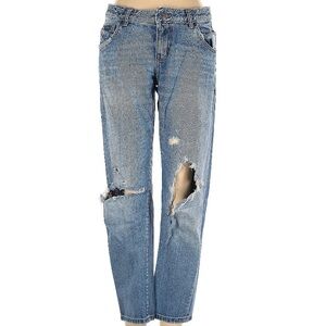 Zara Basic Distressed Blue Boyfriend Jeans